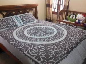 Stuff: Coton Applic work Price: 8000 Rs|80$| 50 pounds|for 4 piece bedsheet, 2 pillows and 2 cusions Price for single cusion: 1500 Available world wide Inbox, Tango. whatsaap, viber 92-321-5892139